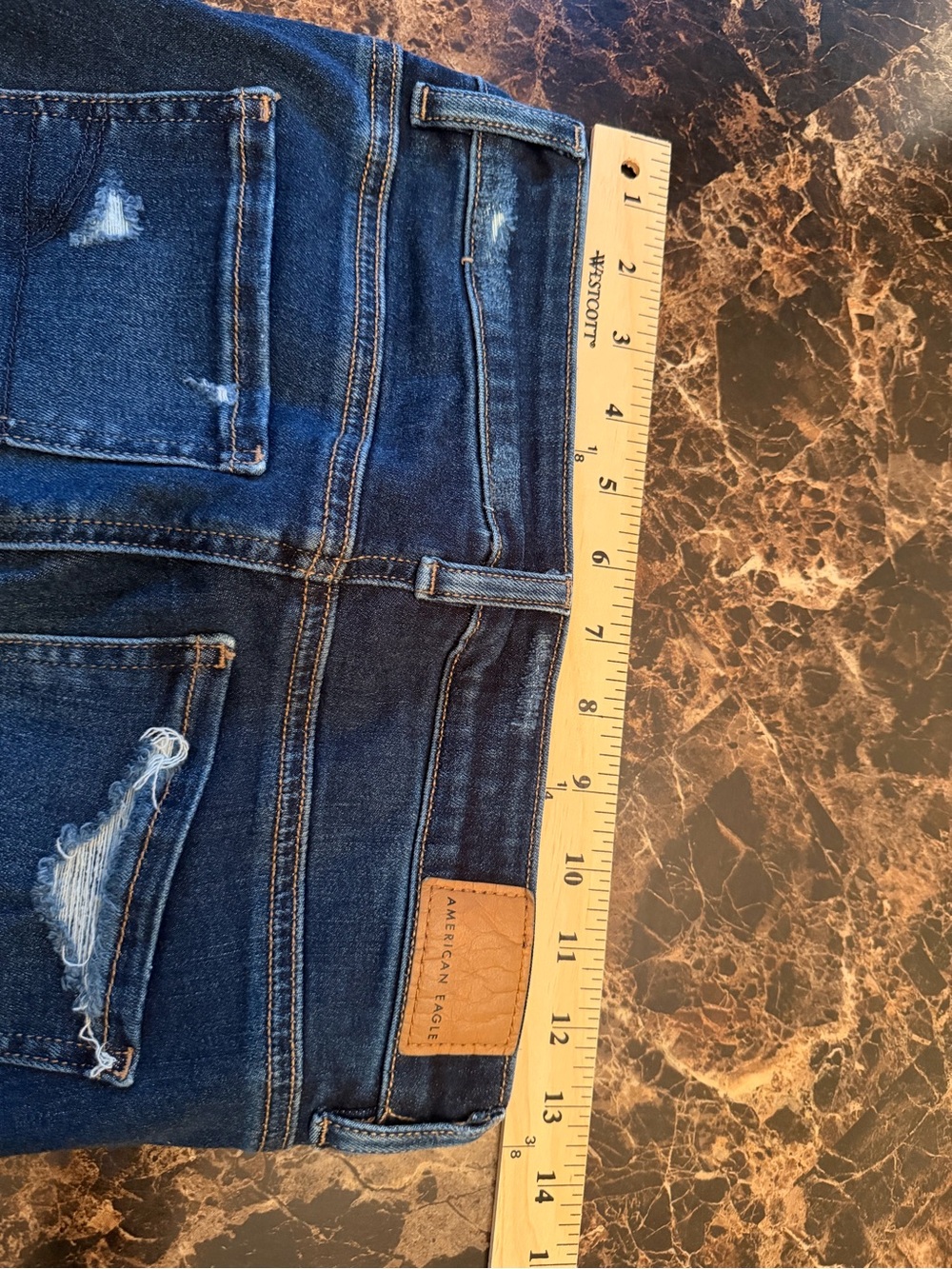 American Eagle Next Level Stretch Distressed Skinny Jeans Dark Wash Frayed He - Picture 3 of 5